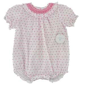 Edgehill Collection Baby Girl Smocked Pink Swiss Dot Bubble Romper Size 24M